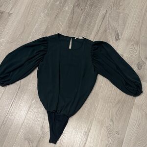 Abercrombie & Fitch Dark Green Puff Sleeve Bodysuit